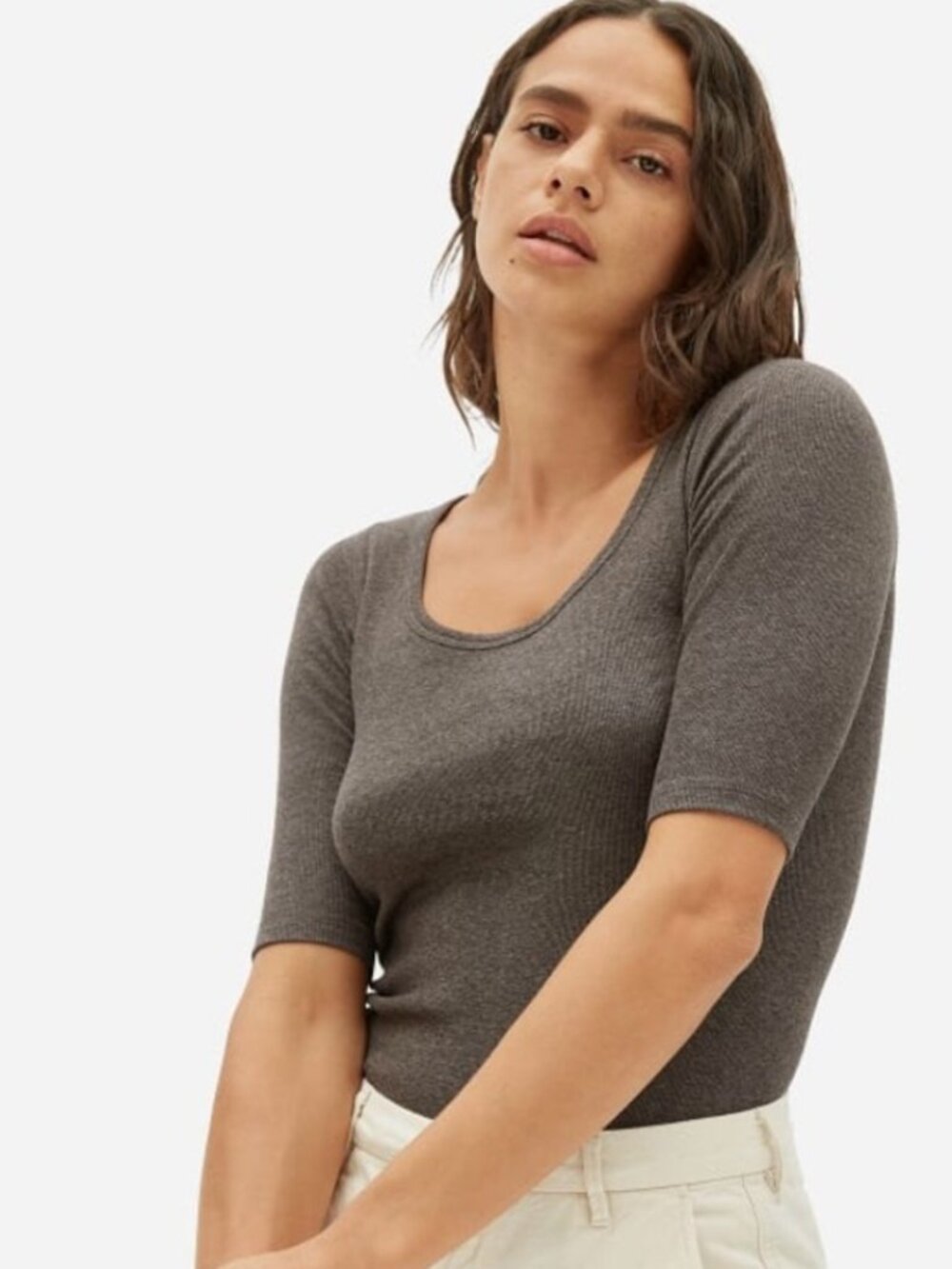 Everlane Luxe Rib Scoop-Neck Tee Pima Cotton XS